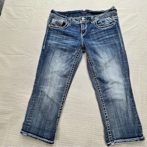Vigoss Women’s The New York Capri Low Rise Wash Blue Jeans Bling Pockets Size 10 - Picture 1 of 11